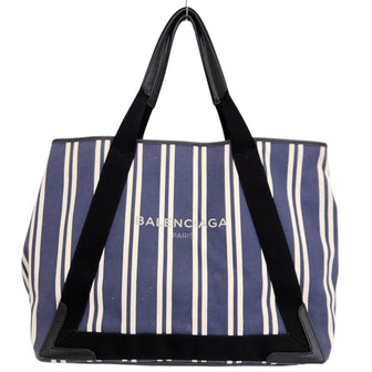 Navy Cabas Canvas with Leather Medium