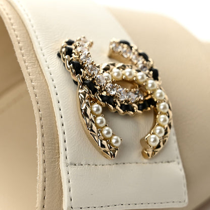 Chanel Lambskin Pearl Crystal CC Women's Mules Sandals