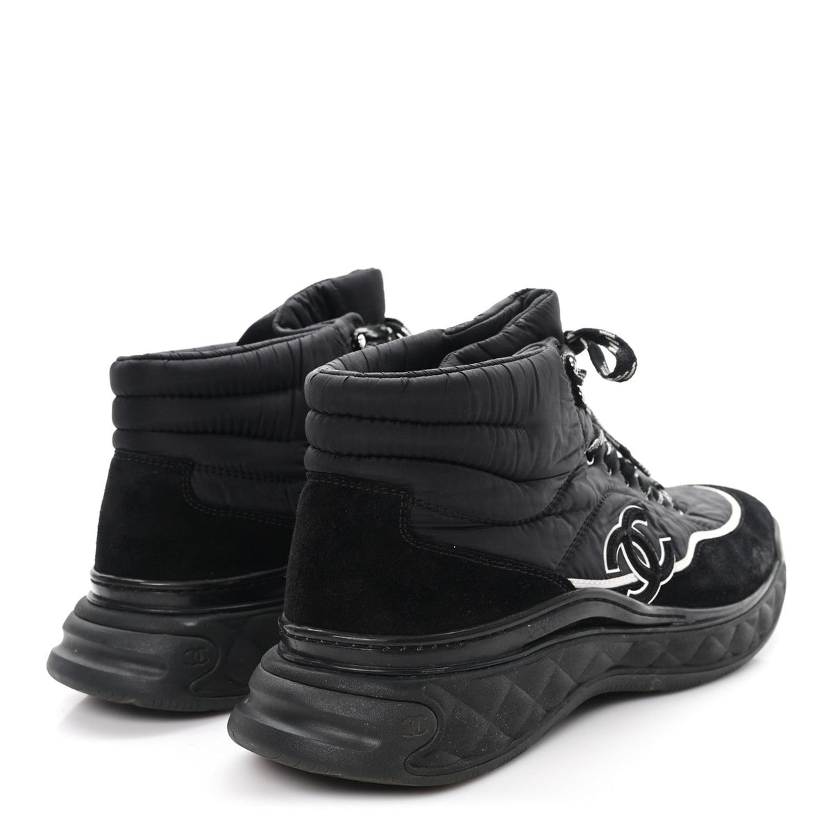 Chanel Fabric Suede Men's CC Sneakers 44 Black