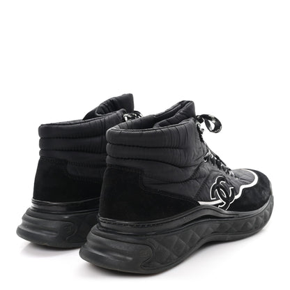 Chanel Fabric Suede Men's CC Sneakers 44 Black