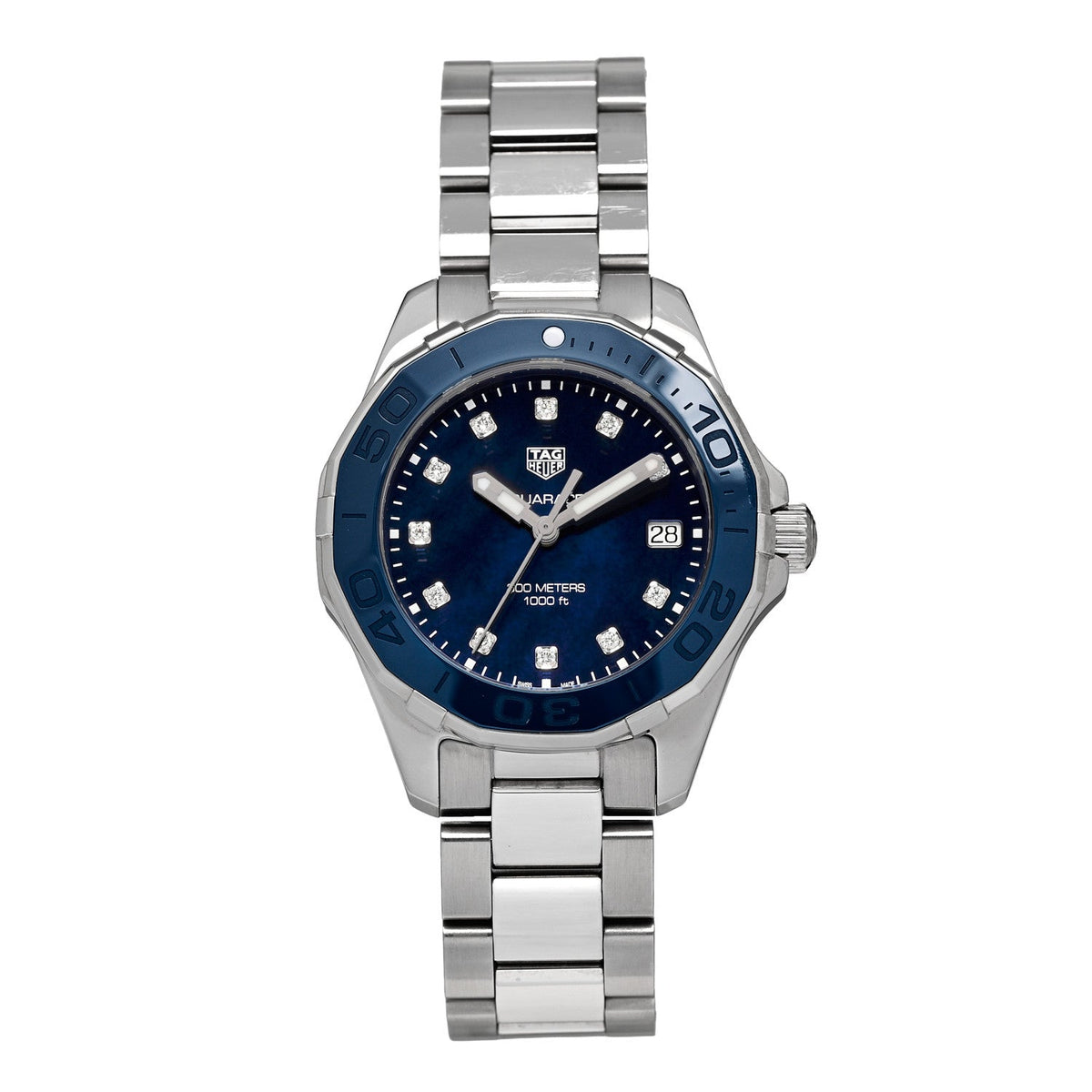 Tag Heuer Stainless Steel Ceramic Diamond 35mm Aquaracer Watch Blue WAY131L