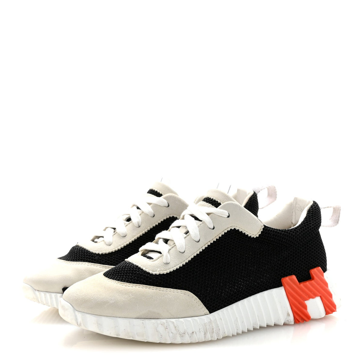 Hermes Air Mesh Suede Goatskin Women's Bouncing Sneakers 35 Black Orange