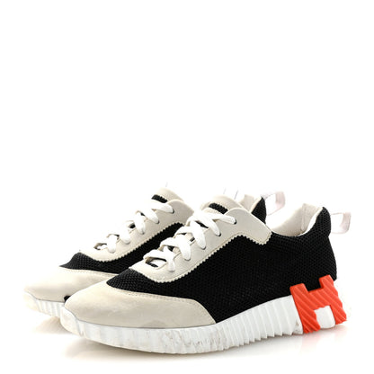 Hermes Air Mesh Suede Goatskin Women's Bouncing Sneakers 35 Black Orange