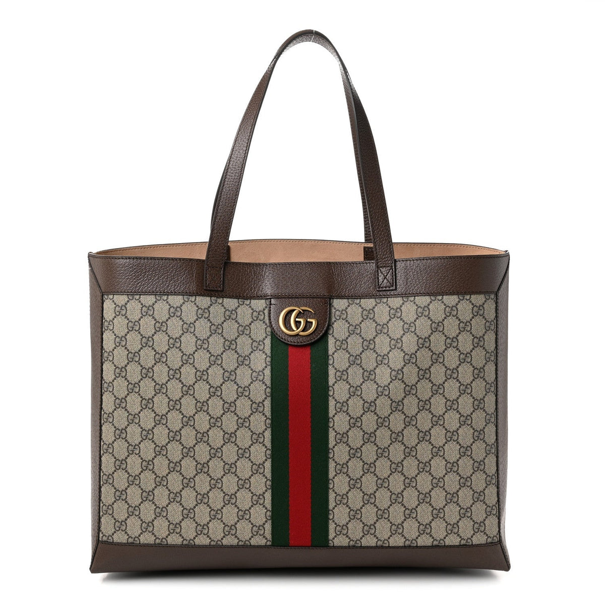 Gucci GG Supreme Monogram Web Ophidia Tote Brown