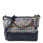 Chanel Tweed Calfskin Quilted Medium Gabrielle Hobo Navy