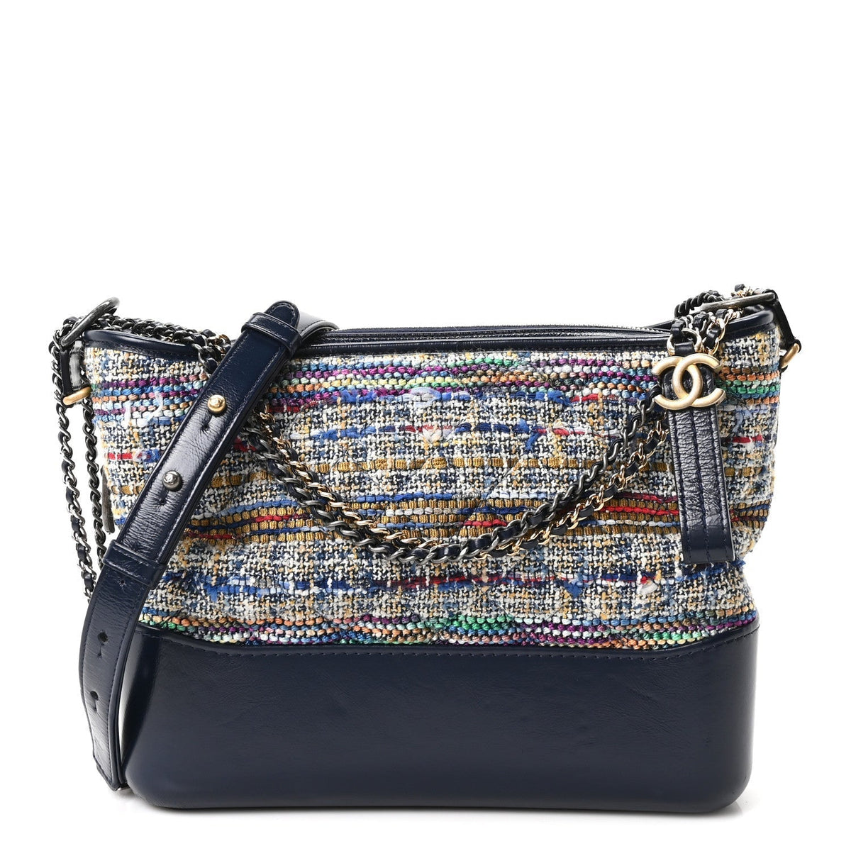 Chanel Tweed Calfskin Quilted Medium Gabrielle Hobo Navy