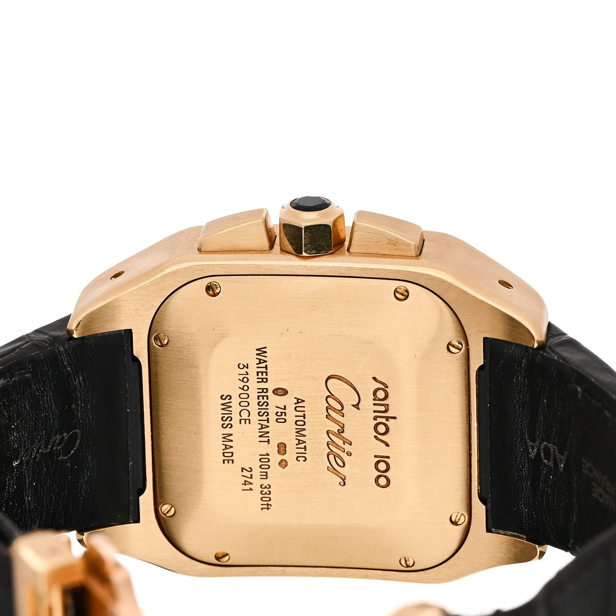 Cartier 18K Yellow Gold Alligator 41.5mm Santos 100 Chronograph Watch