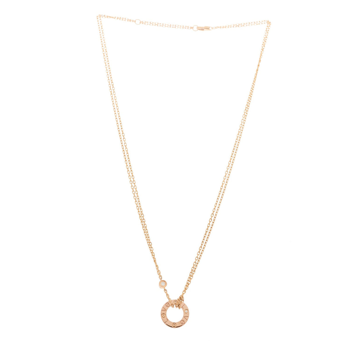 18K Pink Gold 2 Diamond LOVE Necklace