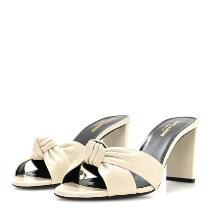 Saint Laurent Lambskin Women's Bianca 75mm Mules 40.5 Pearl