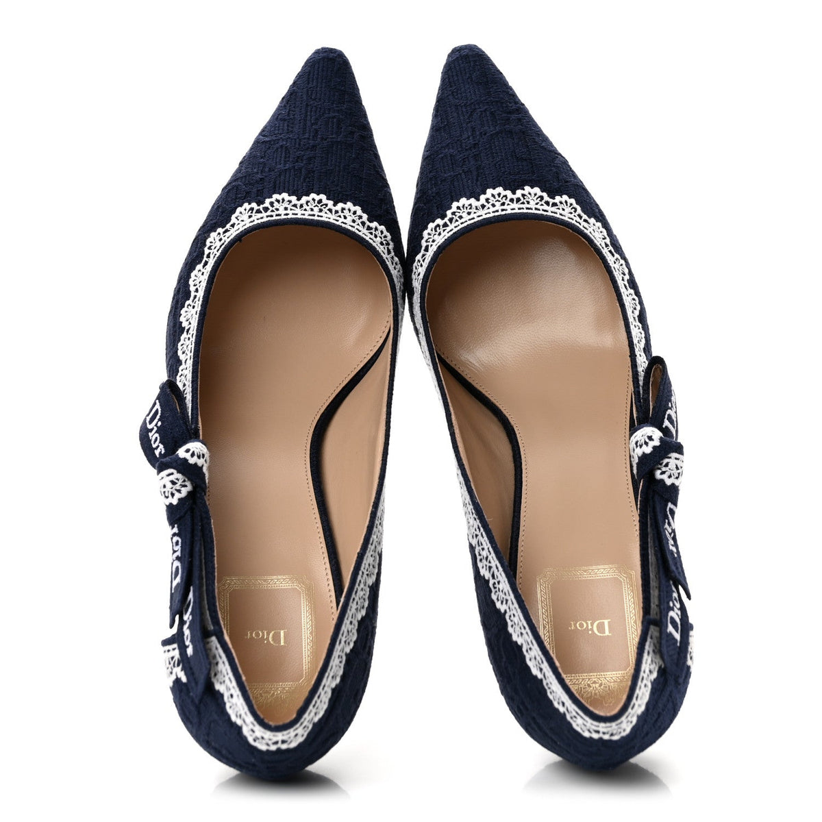Christian Dior Embroidered Cotton Women's J'adior Slingback Pumps 39 Blue Ecru