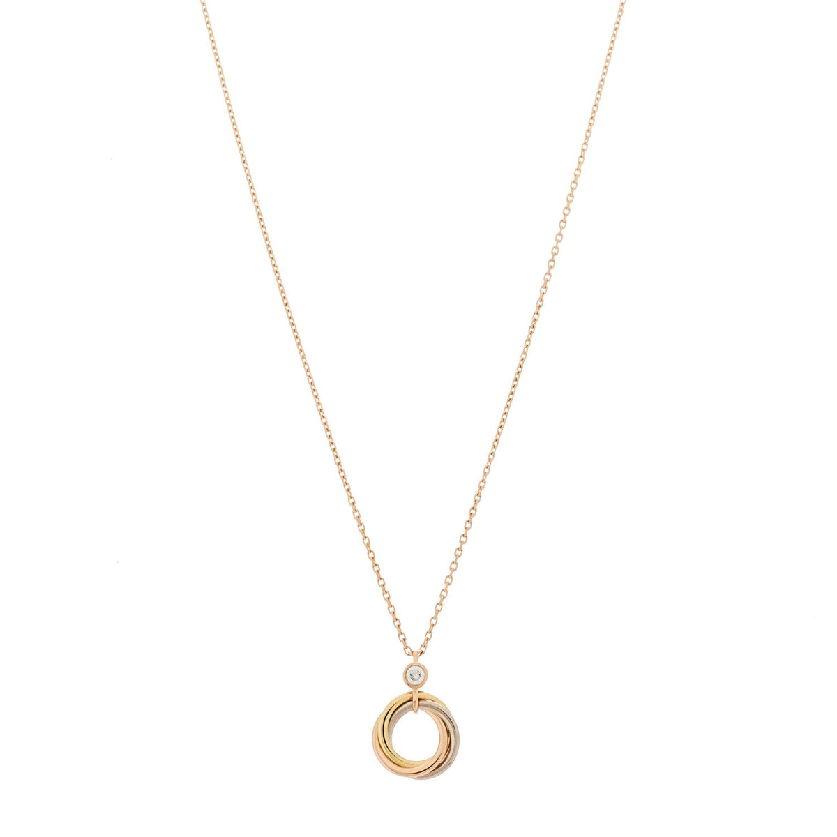 18K Pink Yellow White Gold Diamond Trinity Pendant Necklace