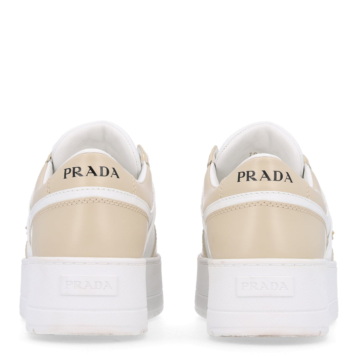 Prada Vitello Rois Triangle Downtown 30mm Women's Sneakers Beige and White