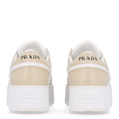 Prada Vitello Rois Triangle Downtown 30mm Women's Sneakers Beige and White