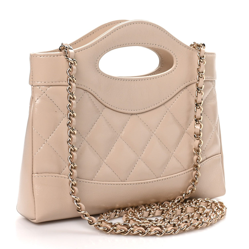 Chanel Shiny Lambskin Quilted Nano 31 Shopping Bag Beige