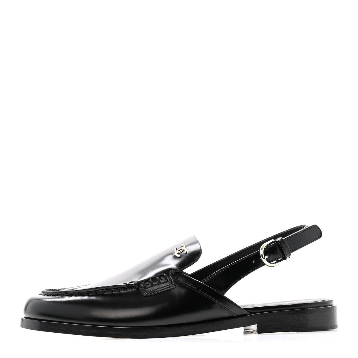 Shiny Calfskin Slingback Loafers Black