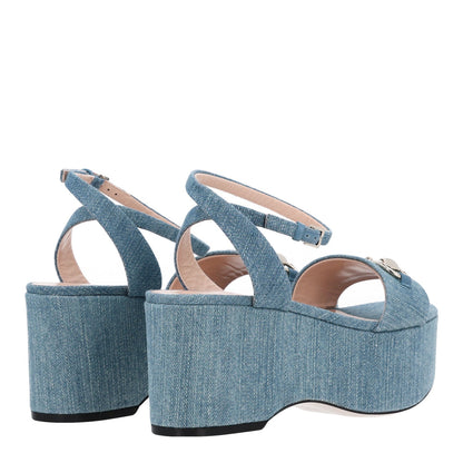 Gucci Denim Women's Horsebit Flatform Sandals 36 Old Azure