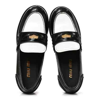 Miu Miu Spazzolato Calfskin Women's Penny Loafers 36 Black White