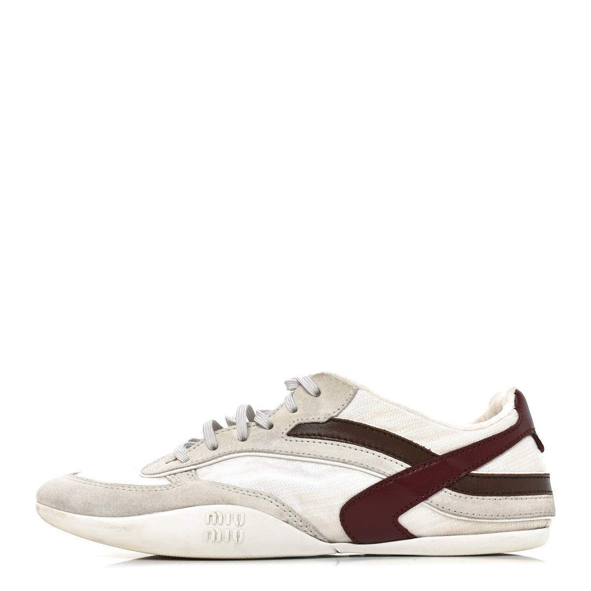 Miu Miu Technical Fabric Suede Women's Gymnasium Sneakers 38 White Burgundy