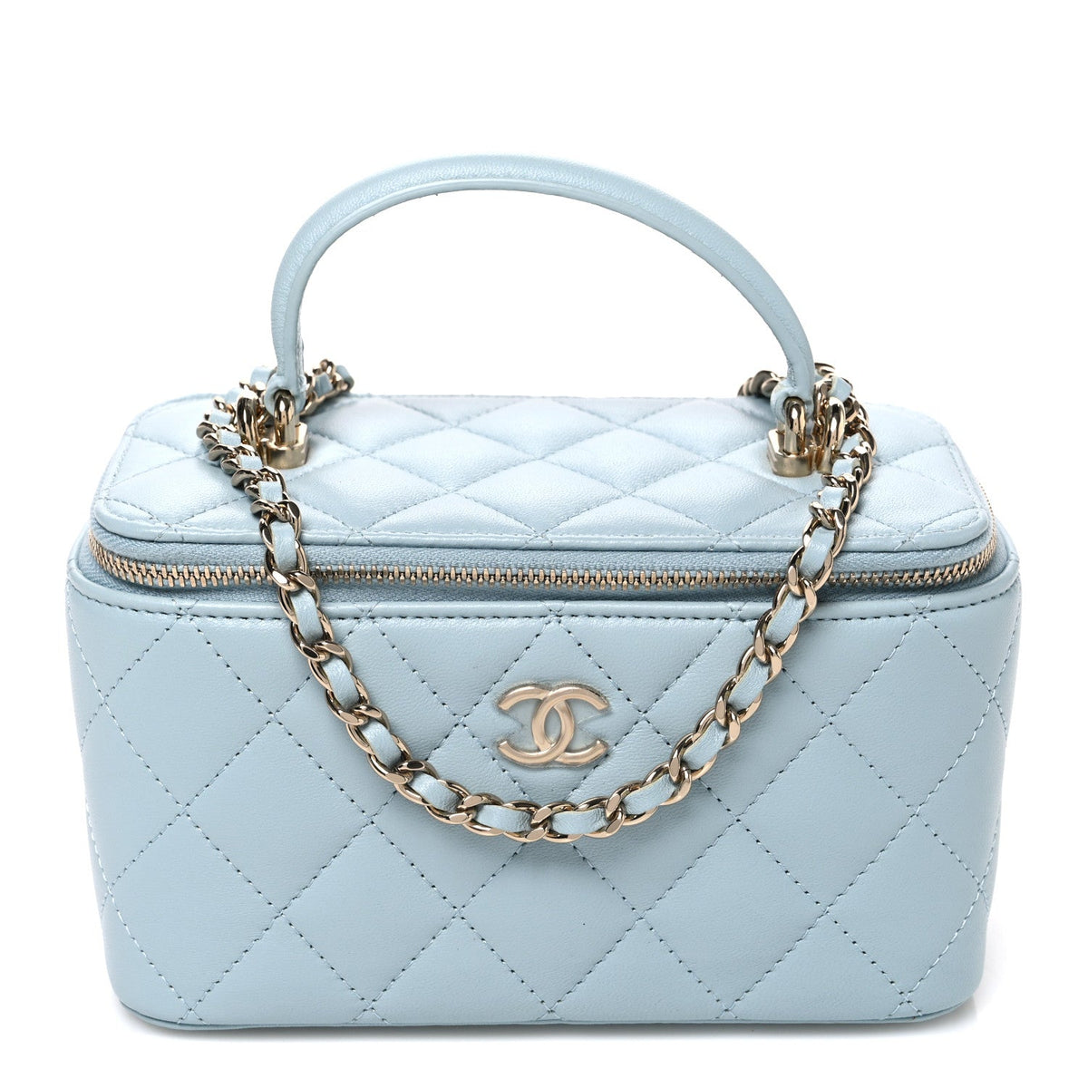 Small Quilted Lambskin Handbag - Light Blue