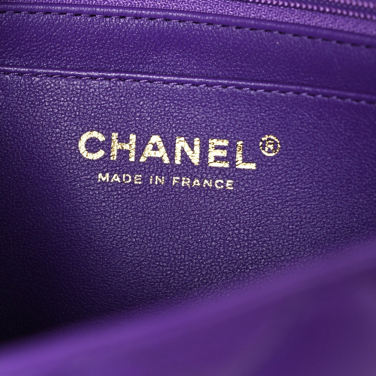 Chanel Lambskin Quilted Mini Top Handle Rectangular Flap Dark Purple