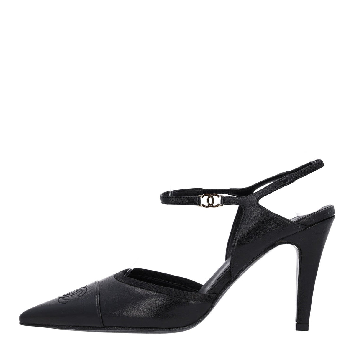 Iridescent Lambskin Pointed Cap Toe CC Slingback Pumps Black