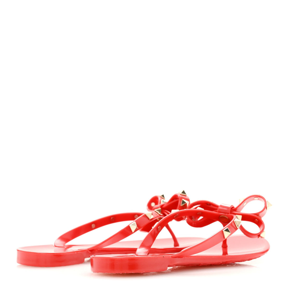 Valentino Garavani PVC Jelly Women's Rockstud Bow Thong Sandals 35 Rosso