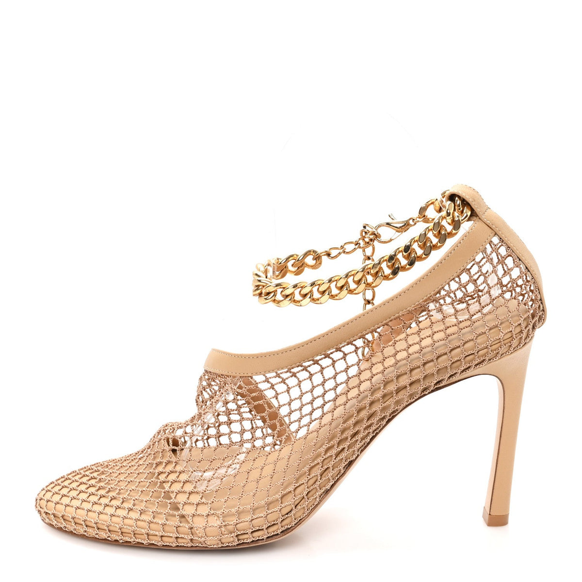 Bottega Venetamesh Calfskin Chain Stretch Pumps Beige