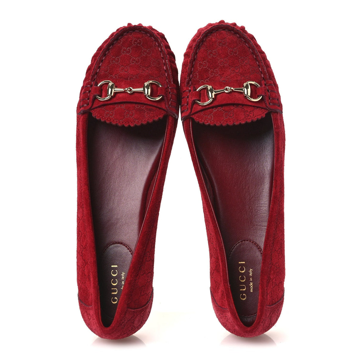 Gucci Suede Micro GG Women's Kensington Moccasin Loafers 37 Rosso Ancora