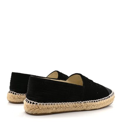 Chanel Velvet Grosgrain Women's CC Espadrilles 38 Black