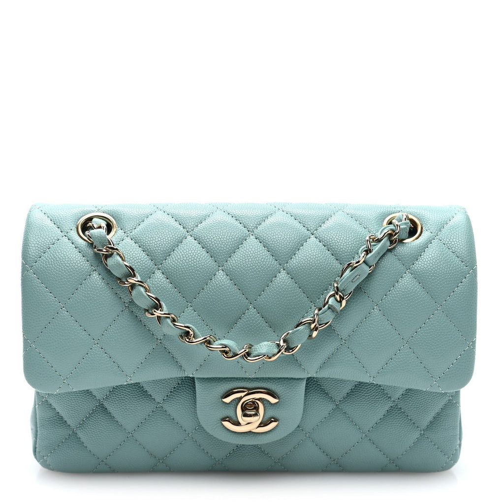 Chanel Caviar Quilted Small Double Flap Light Blue