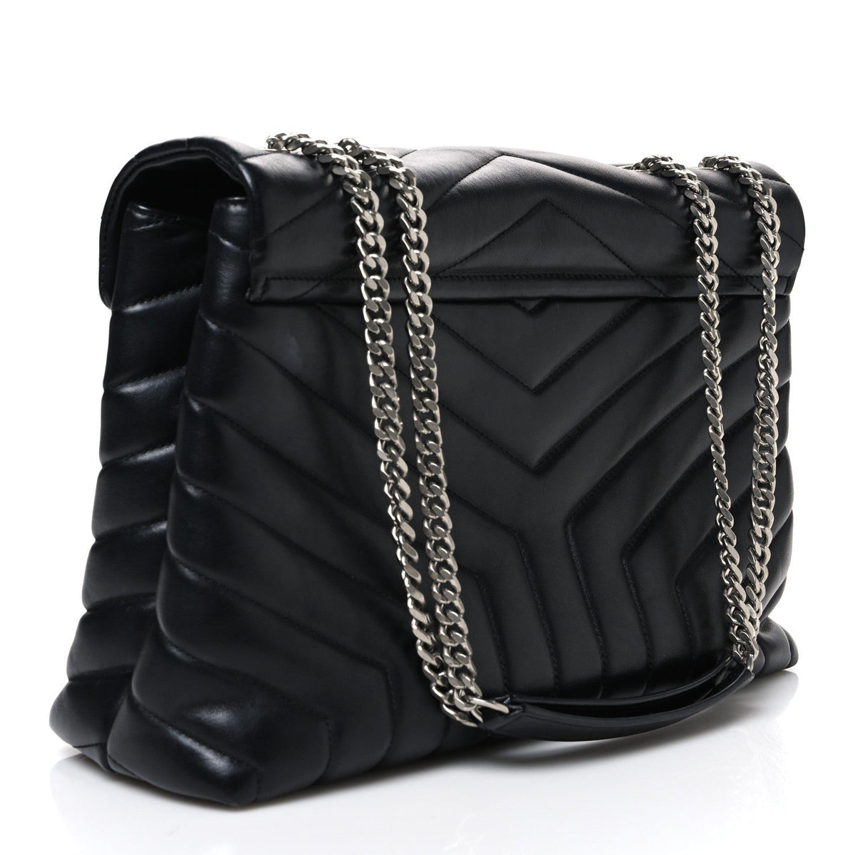 Saint Laurent Calfskin Y Quilted Monogram Medium Loulou Chain Satchel Black