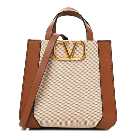 Small Calfskin Canvas Handbag - Beige
