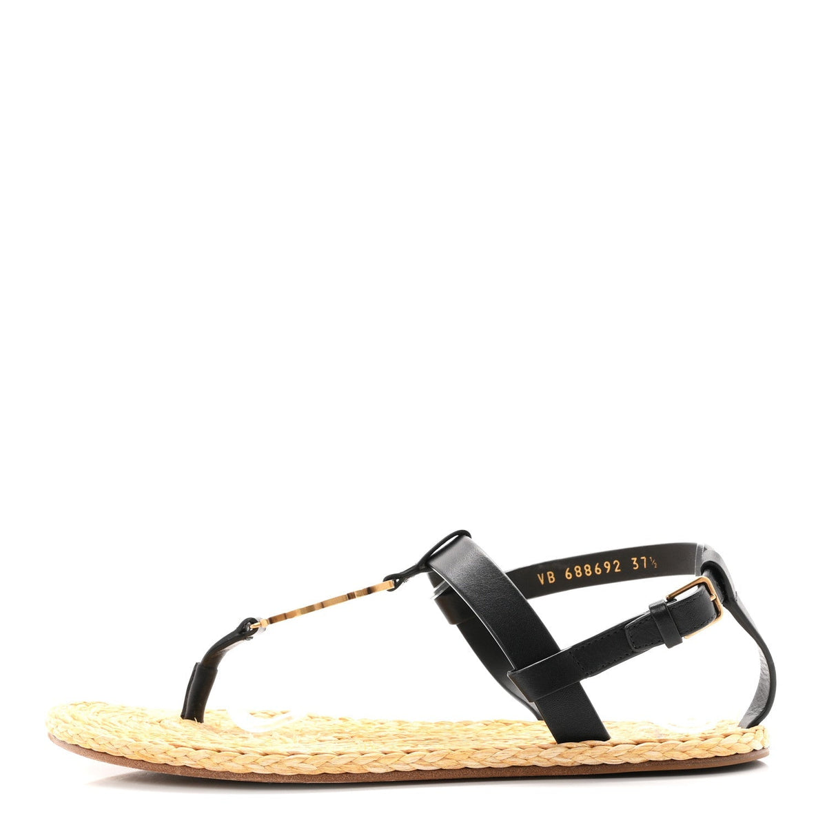 Saint Laurent Calfskin Raffia Cassandra Women's Sandals Black