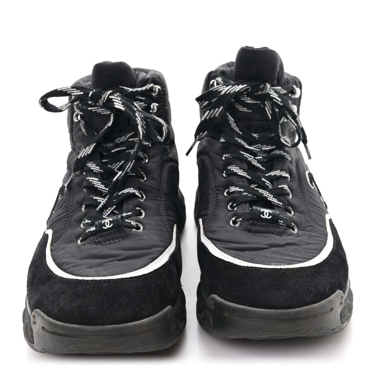 Chanel Fabric Suede Men's CC Sneakers 44 Black
