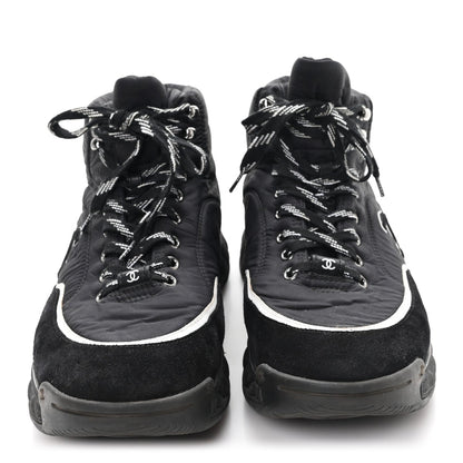 Chanel Fabric Suede Men's CC Sneakers 44 Black