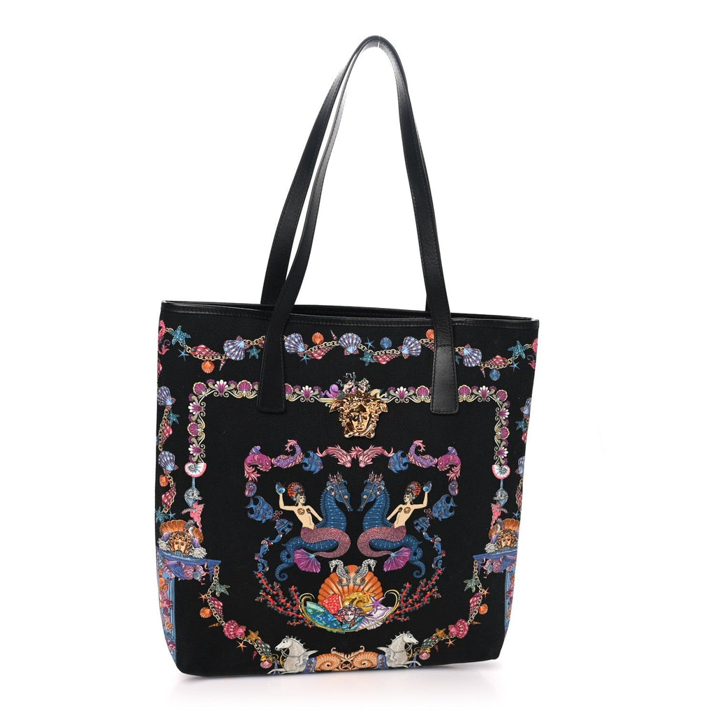 Versace Canvas Underwater Medusa Tote Black Multicolor