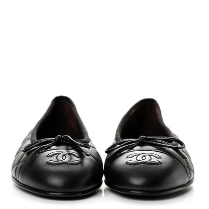 Chanel Aged Calfskin Quilted CC Cap Toe Women's Flats