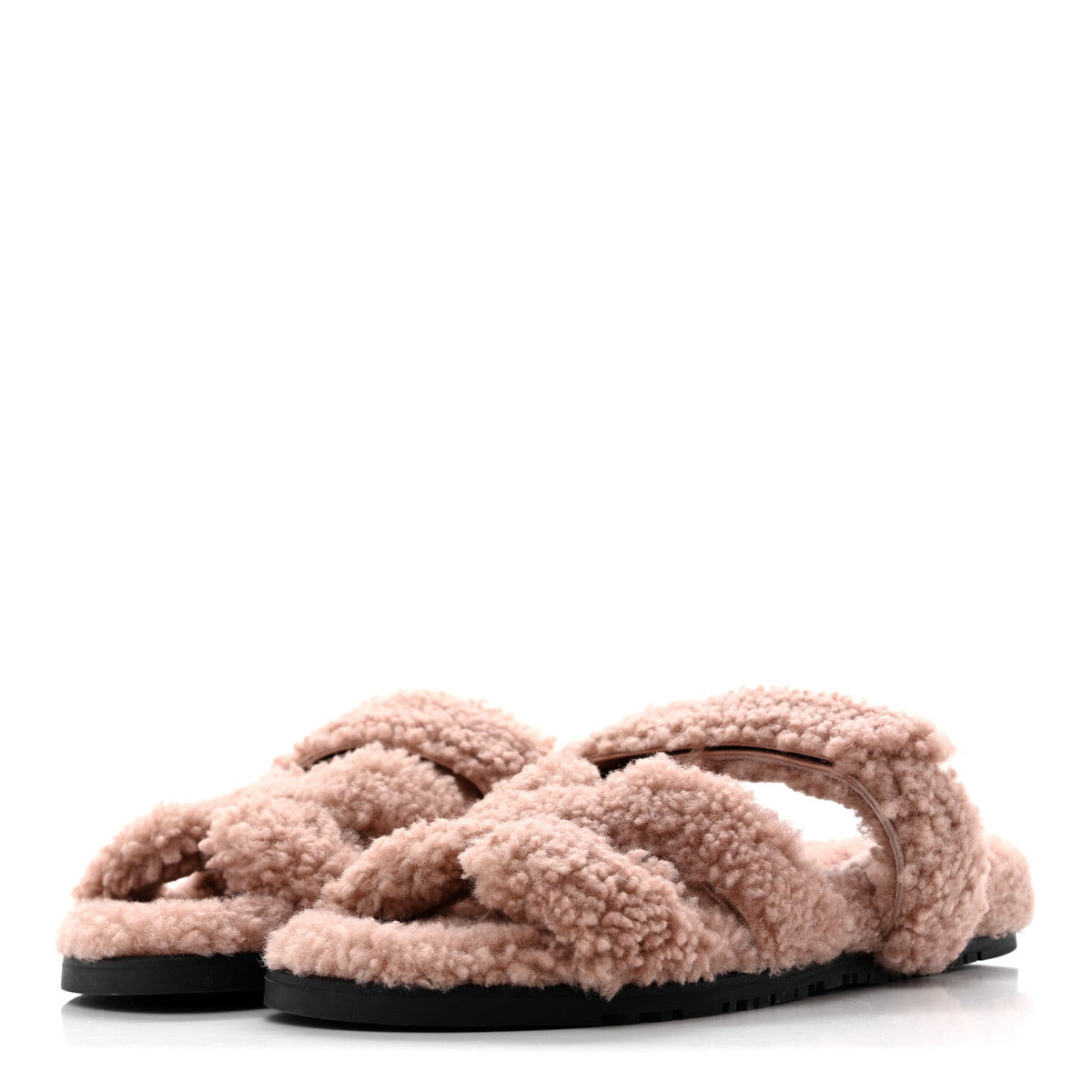 Hermes Woolskin Women's Chypre Sandals 39.5 Bois De Santal