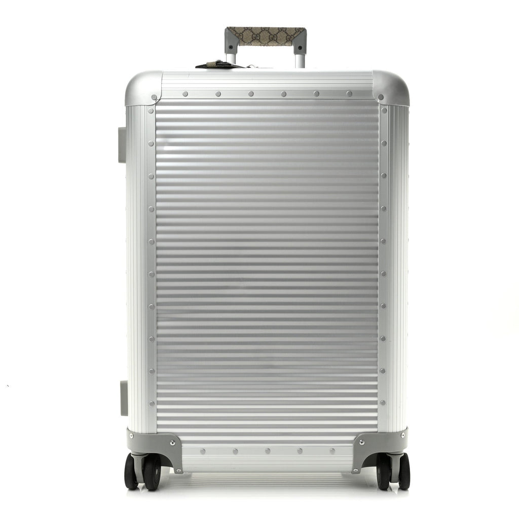 Gucci GG Supreme Monogram Aluminium Porter Medium Trolley Suitcase Silver