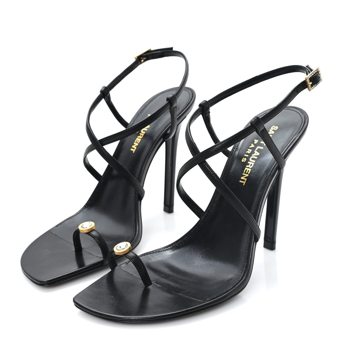 Saint Laurent Calfskin Women's Egado Date 110 Sandals 35 Black
