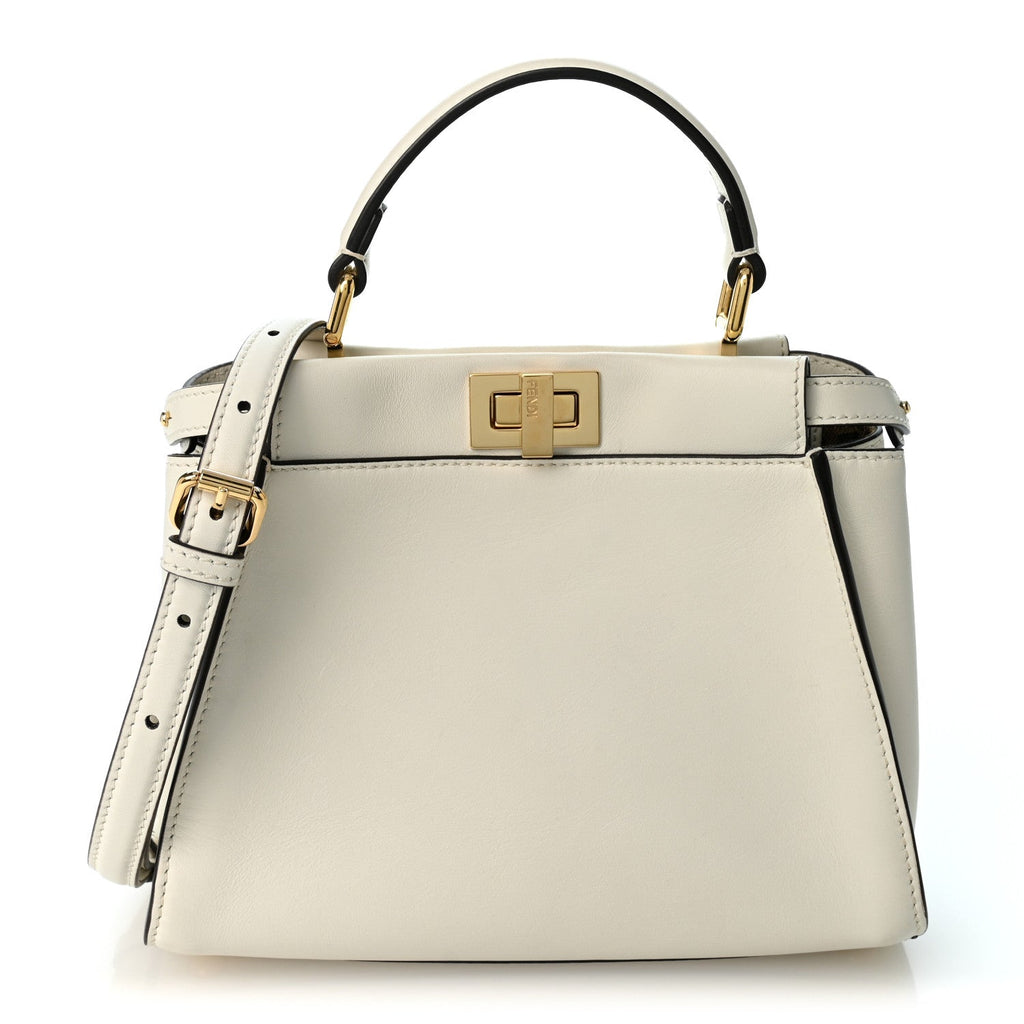 Fendi Vitello Seta Canvas FF Mini Peekaboo Iconic Satchel Uovo Sigaro Marrone