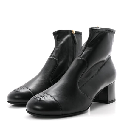 Chanel Stretch Lambskin Women's CC Uniform Boots 40.5 Black