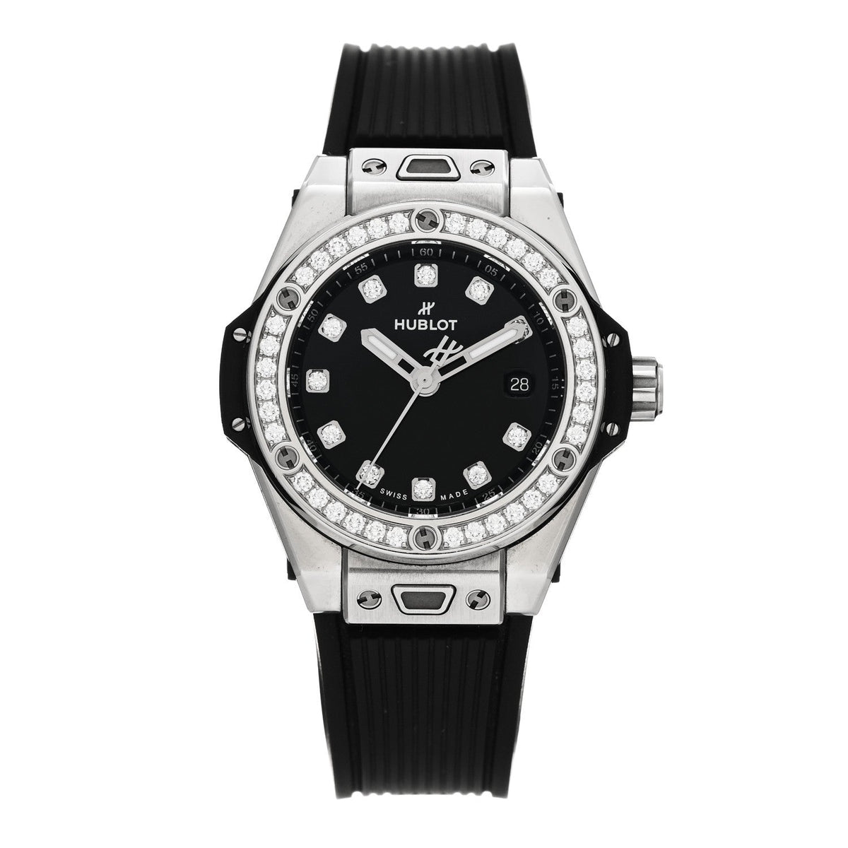Hublot Stainless Steel Rubber Diamond 33mm Big Bang One Click Watch Black 485.SX.1270.RX