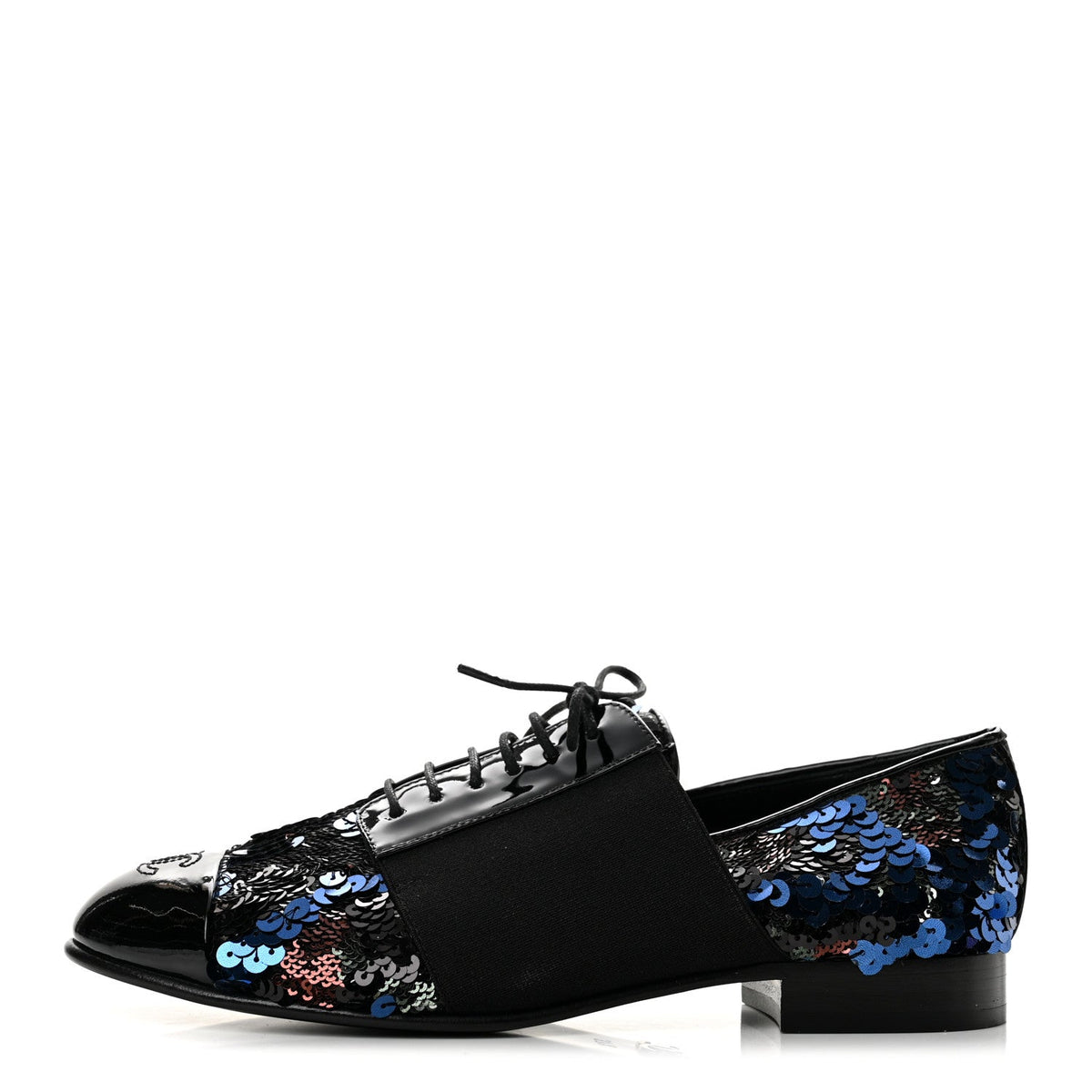 Patent Calfskin Sequin CC Cap Toe Lace Up Oxfords Blue Black