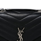 Saint Laurent Calfskin Y Quilted Monogram Medium Loulou Chain Satchel Black