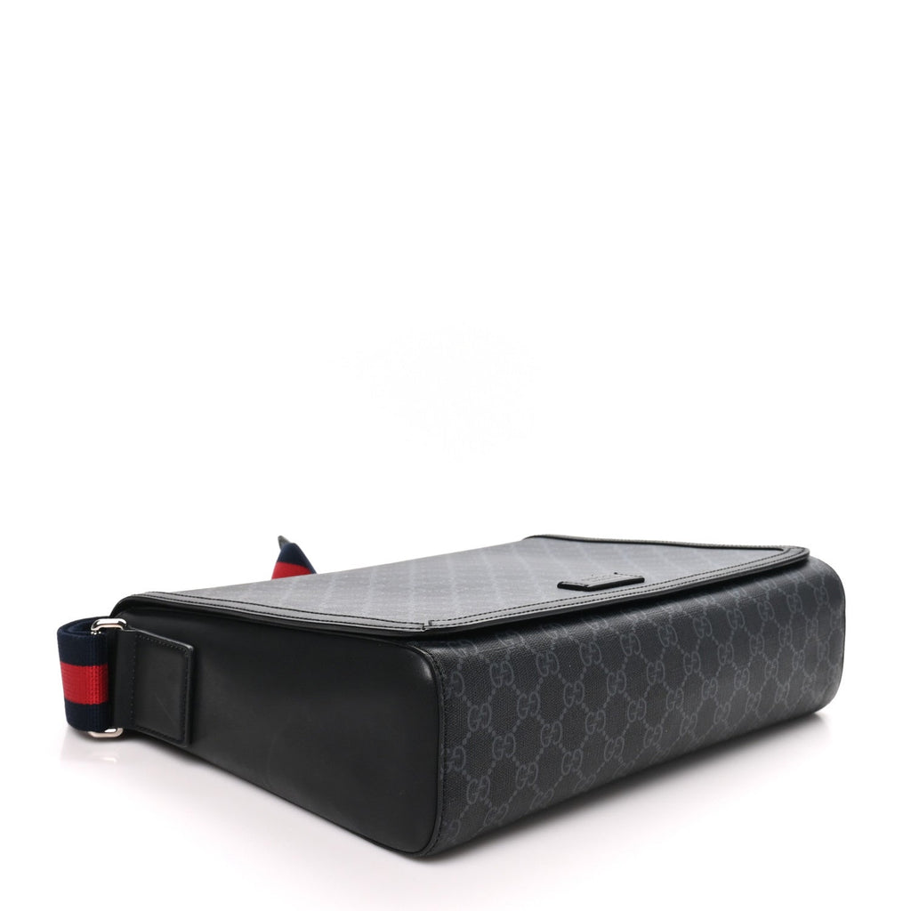 Gucci GG Supreme Web Flap Messenger Bag Black Grey
