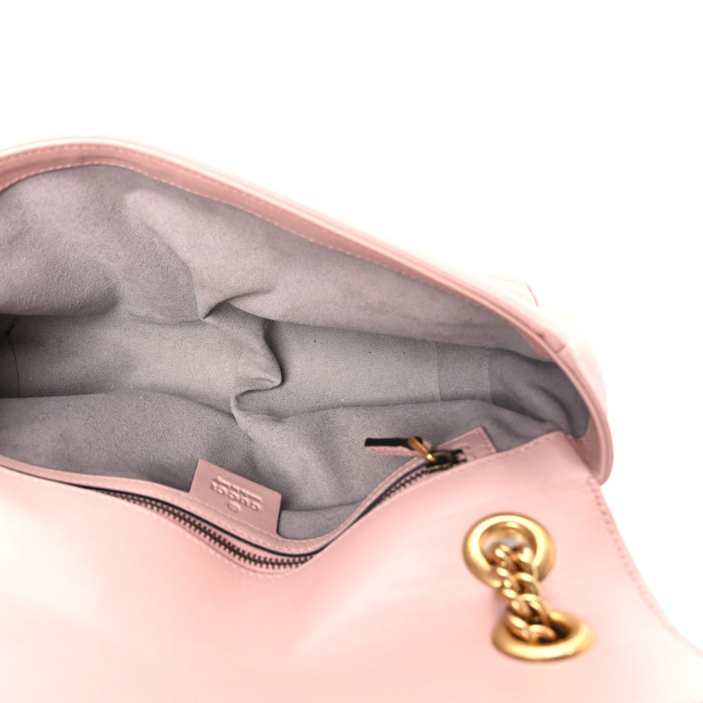 Gucci Calfskin Matelasse Small GG Marmont Shoulder Bag Perfect Pink