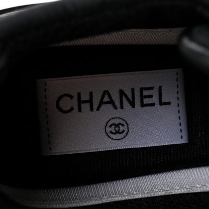 Chanel Calfskin Mesh Lycra Suede Women's Logo Sneakers 36 Black