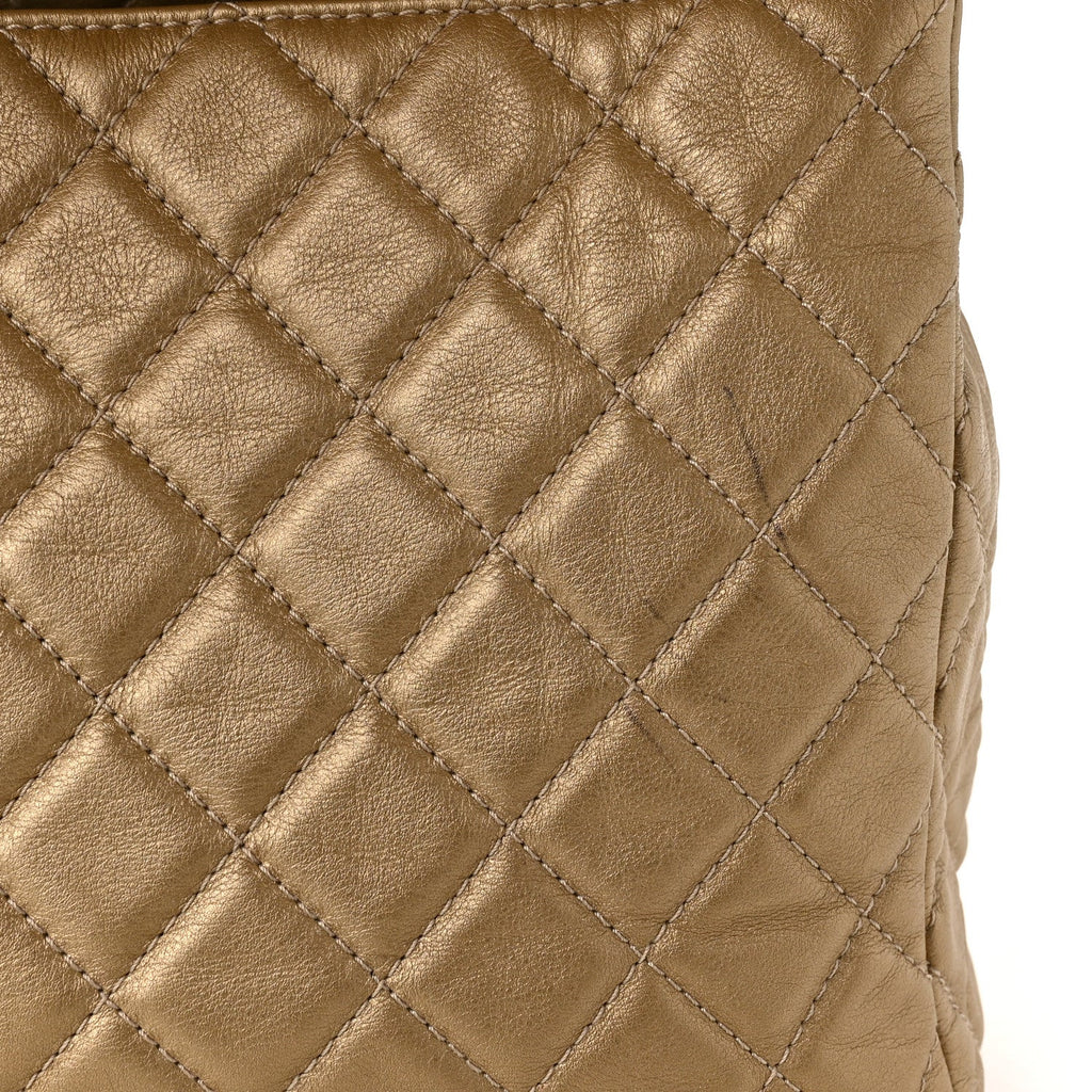 Chanel Metallic Calfskin Quilted Small XXL Travel Flap Bag Gold