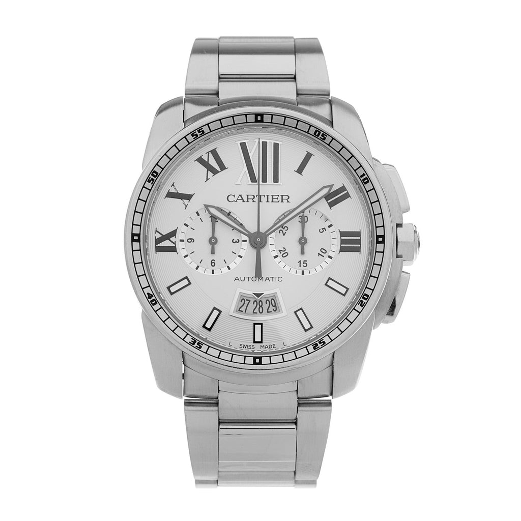 Cartier Stainless Steel 42mm Calibre de Cartier Chronograph Watch White
